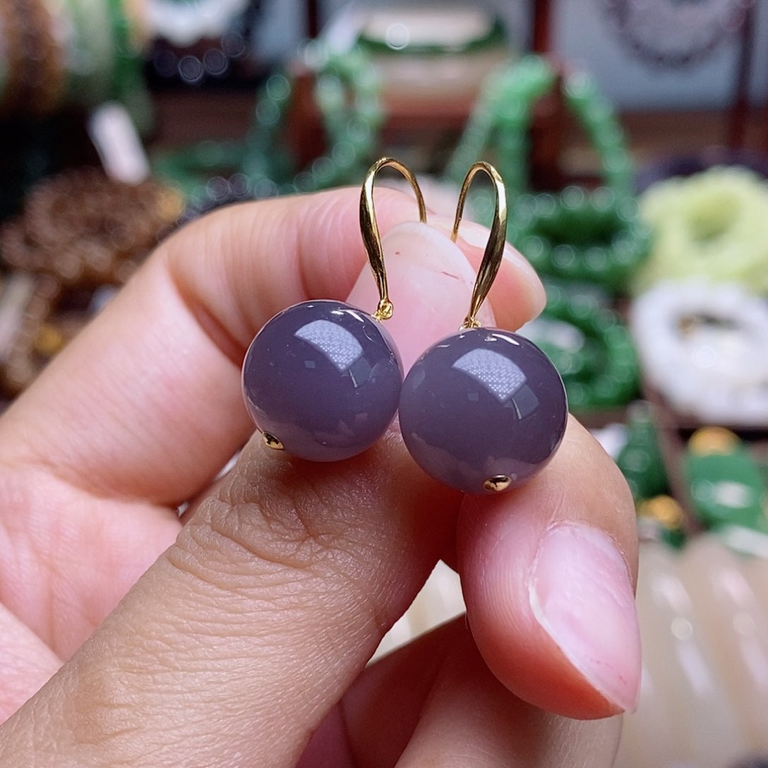 和田玉未镶嵌颈饰毕业级老坑料冰浓烟紫金镶耳坠12m