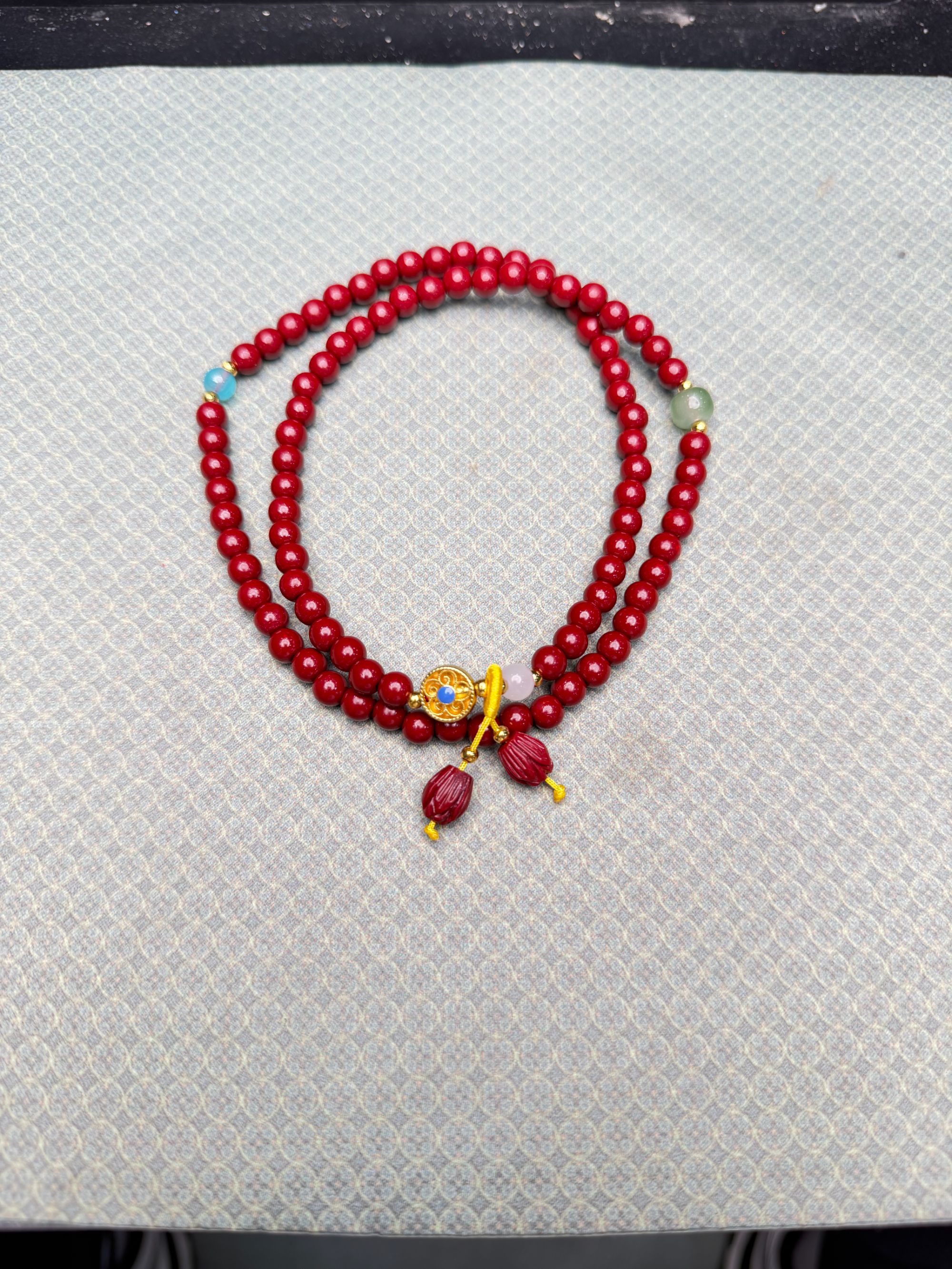 含辰砂工艺品S1380-并蒂开花朱砂0.6莲花花苞双圈手串