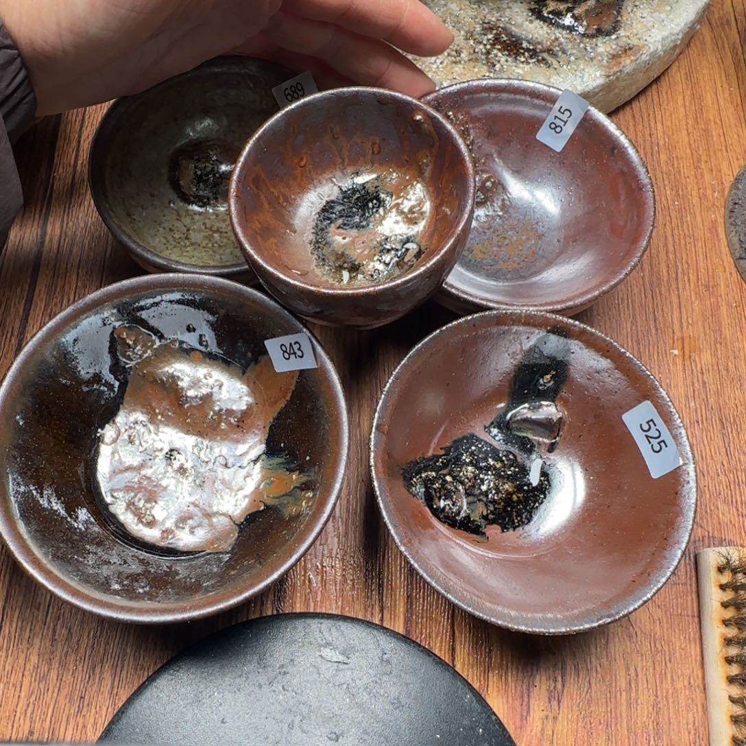 侍***者柴烧建盏茶盏茶杯5只