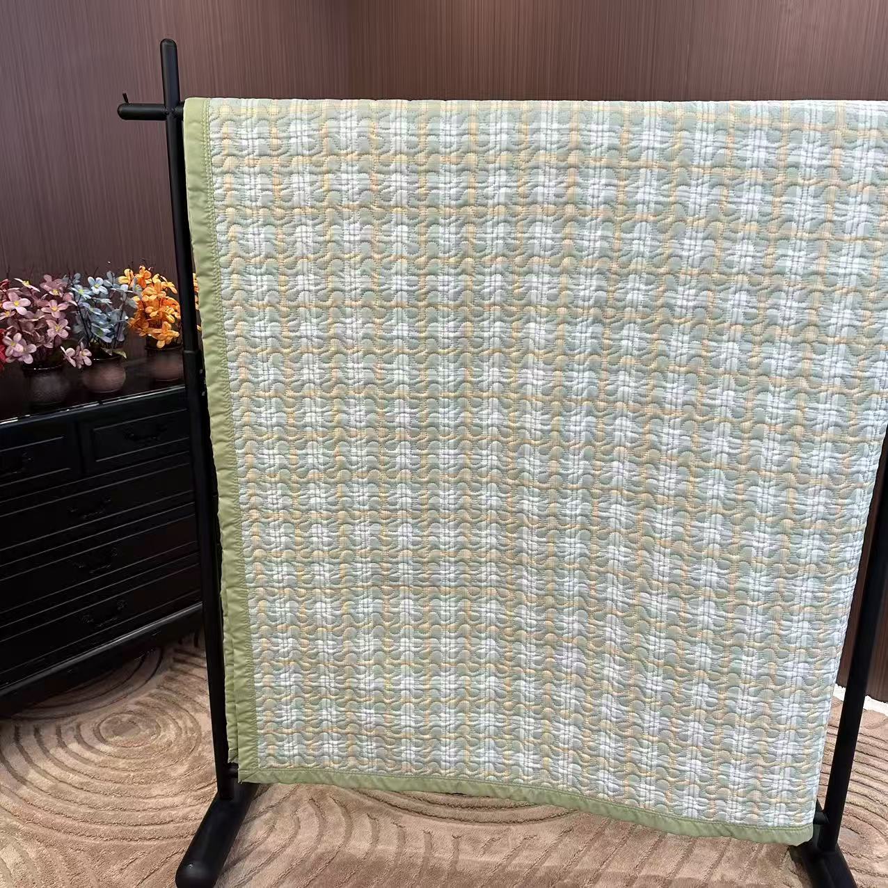 水洗棉床盖床垫萌趣可爱粉色多功能冬季保暖印花 200*230 绿格