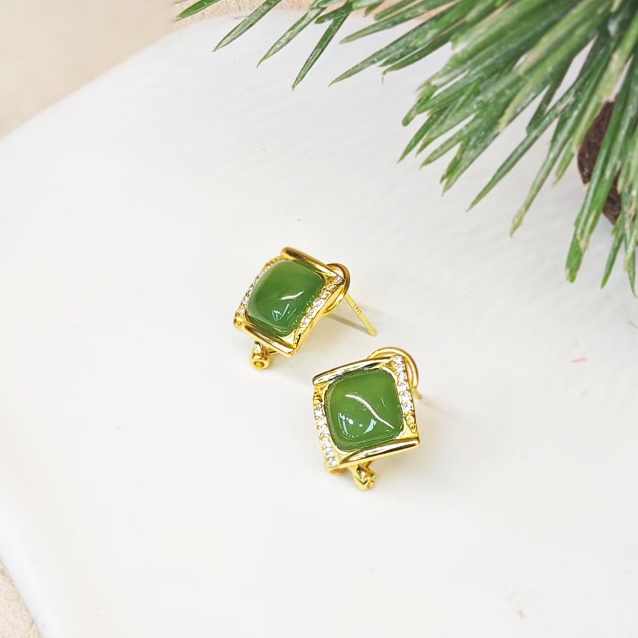 和田玉设计款耳钉 S925 多样性发一对 F020731