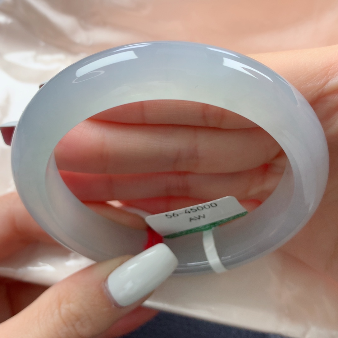 未镶嵌手镯翡翠冰胶透亮淡雅天空蓝正圈56