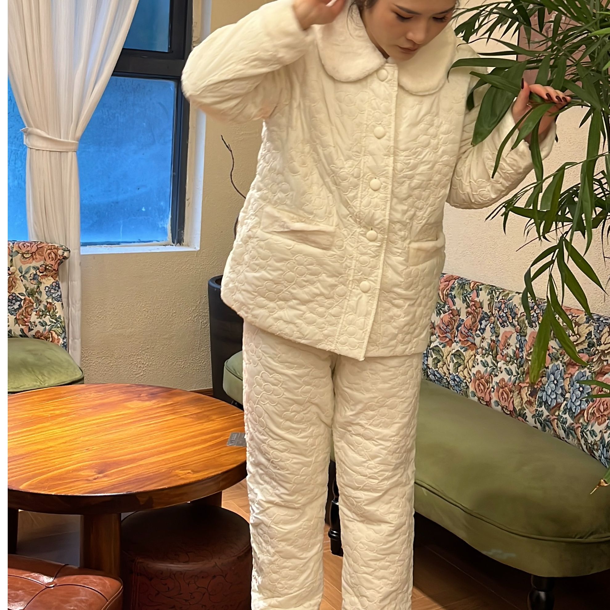 SL 光面立体花夹棉加绒外穿家居服套装06