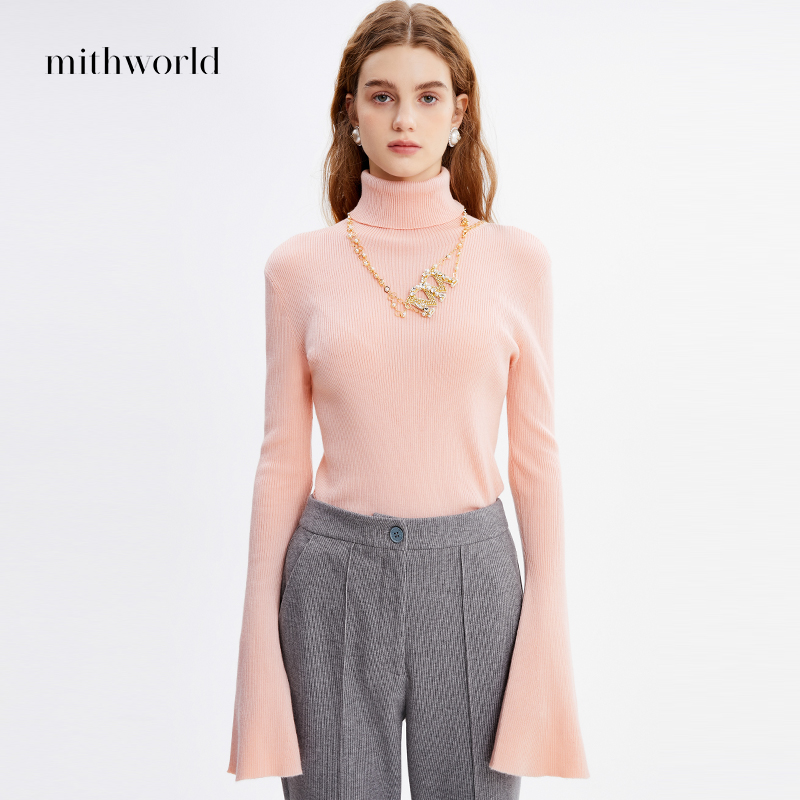 mithworld【商场同款】高领针织打底衫甜酷纯色喇叭袖W7DFT0050R3A