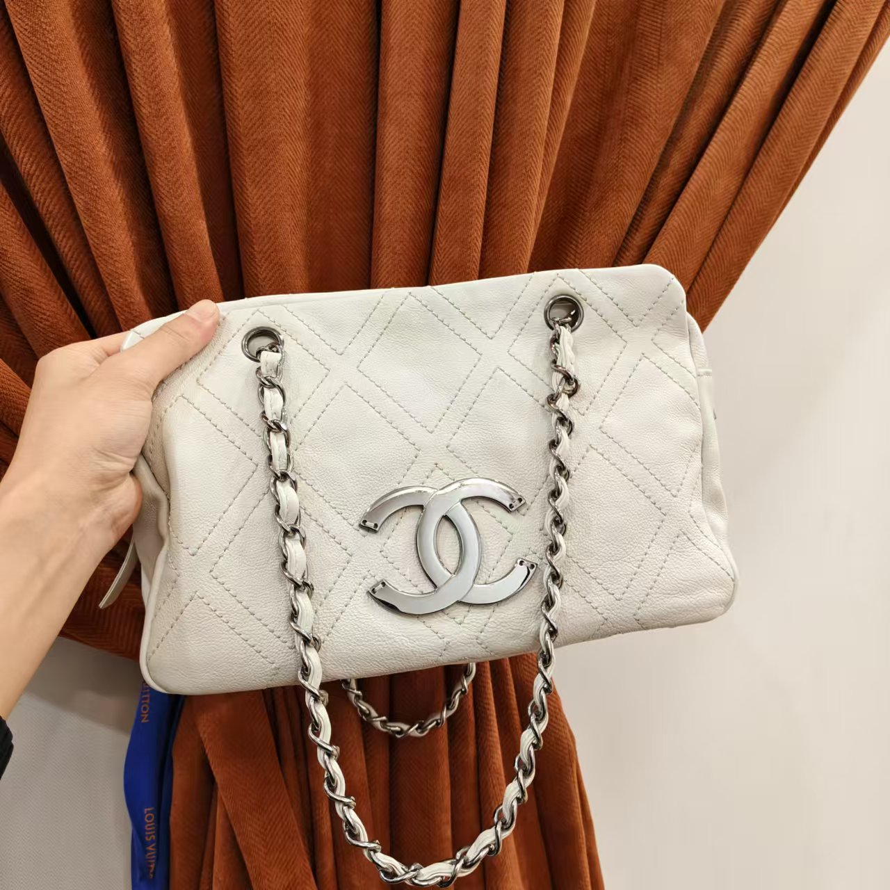 95新 Chanel/香奈儿 蓝总专场/白色外缝线托特包