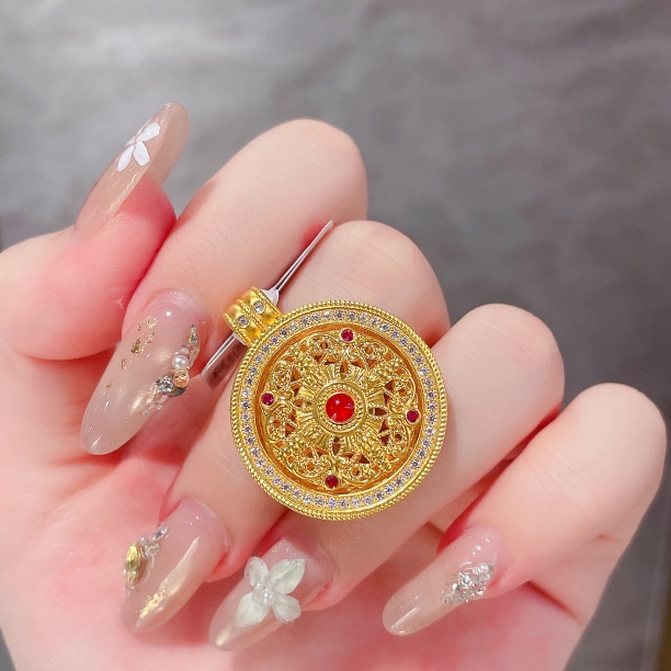 足金999 黄金首饰 5D莫桑转动四合吊坠【赠绳子】