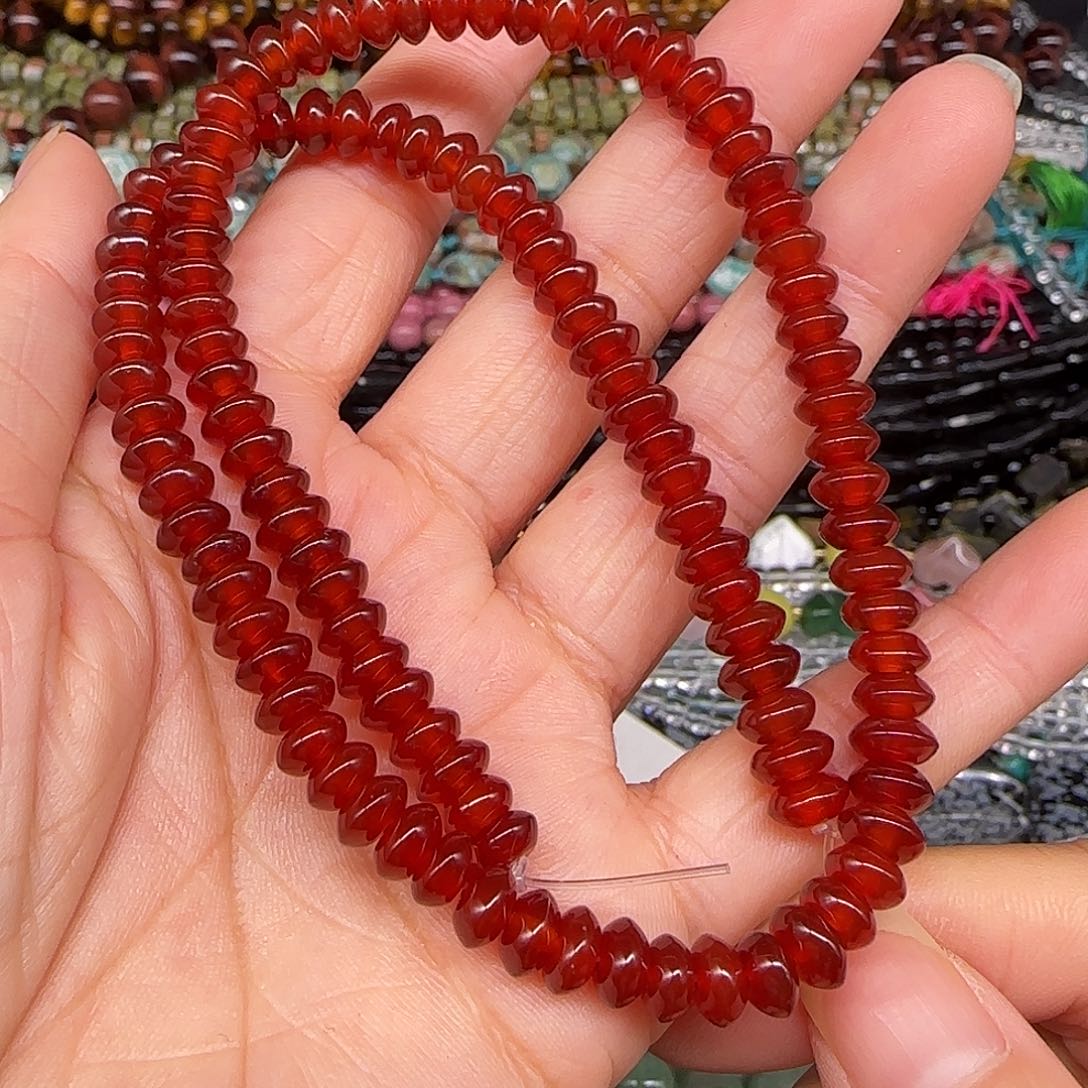 玛瑙/玉髓合金珠宝半成品红玛瑙6mm飞碟一条