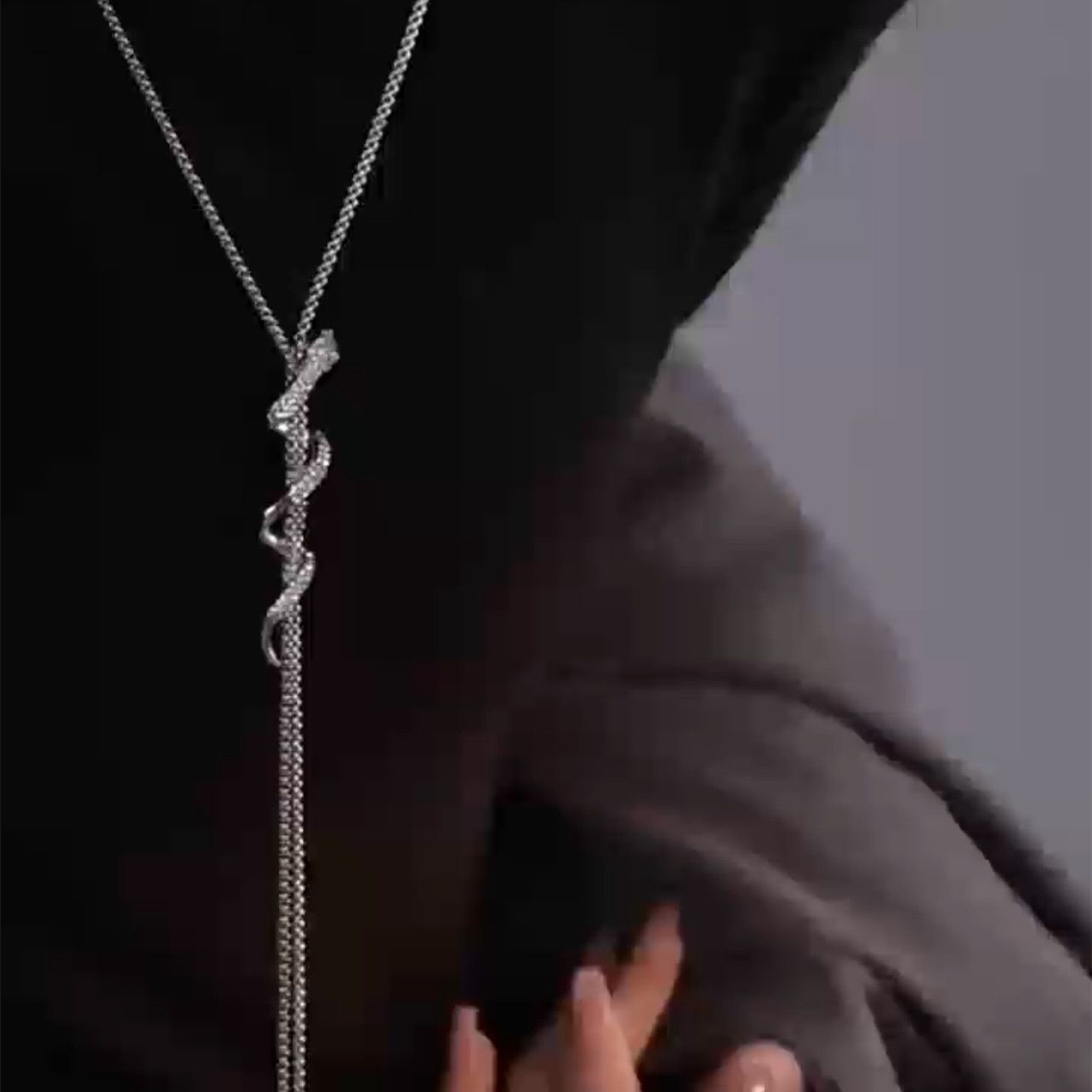 蛇形设计长款流苏链女时尚简约百搭秋冬新款毛衣高级感复古风项链