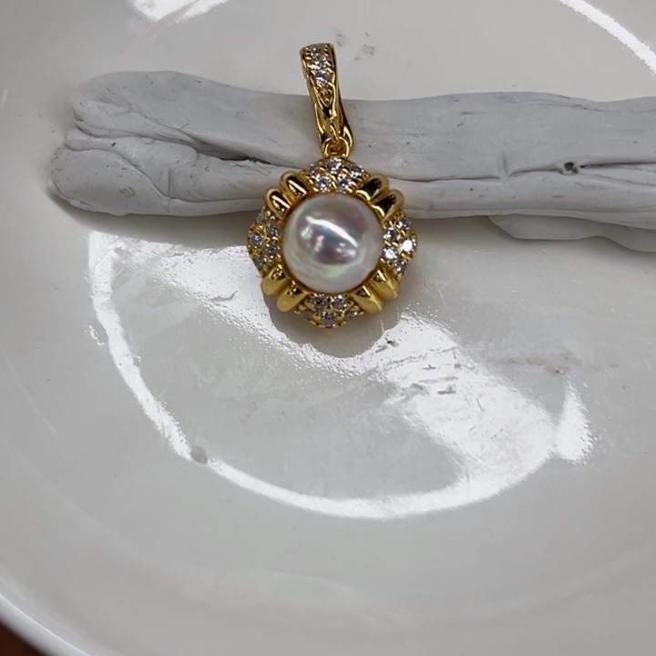 吊坠(不含链)银S925镶嵌海水珍珠8-9