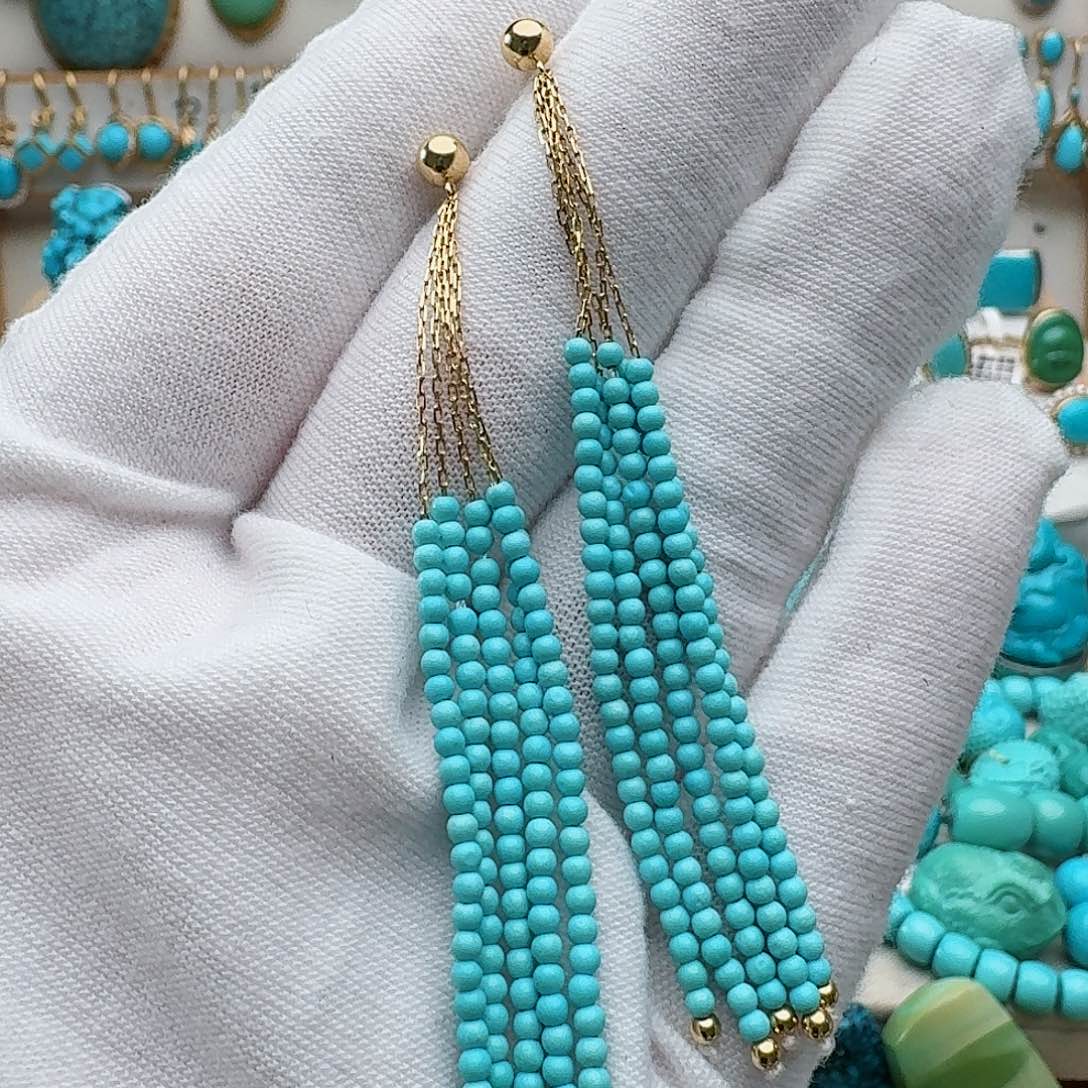 绿松石18K金镶嵌耳饰