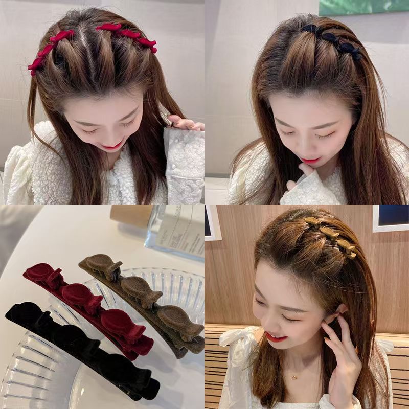 懒人植绒双层编发发夹新款侧边高颅前额刘海发卡植绒边神器发饰