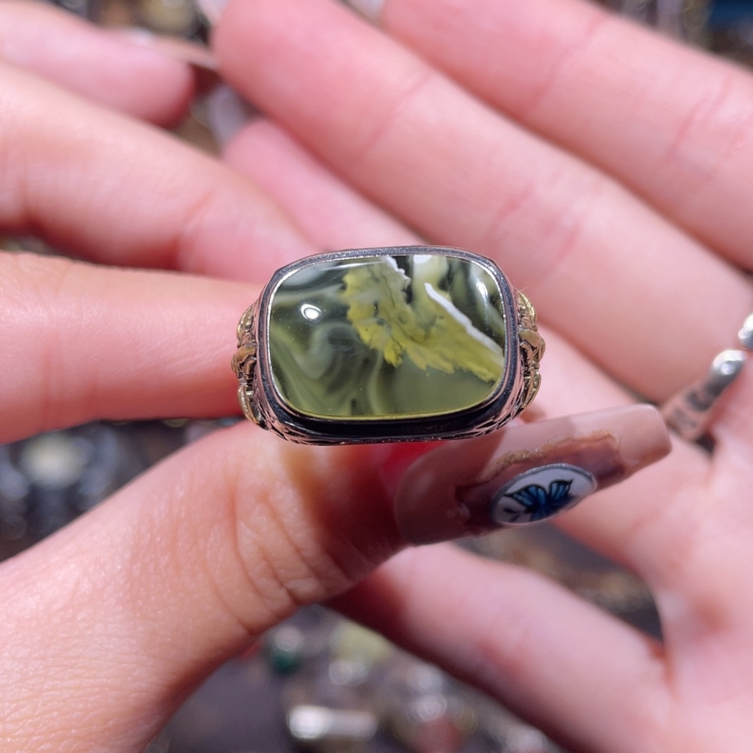 琥珀银S925镶嵌戒指