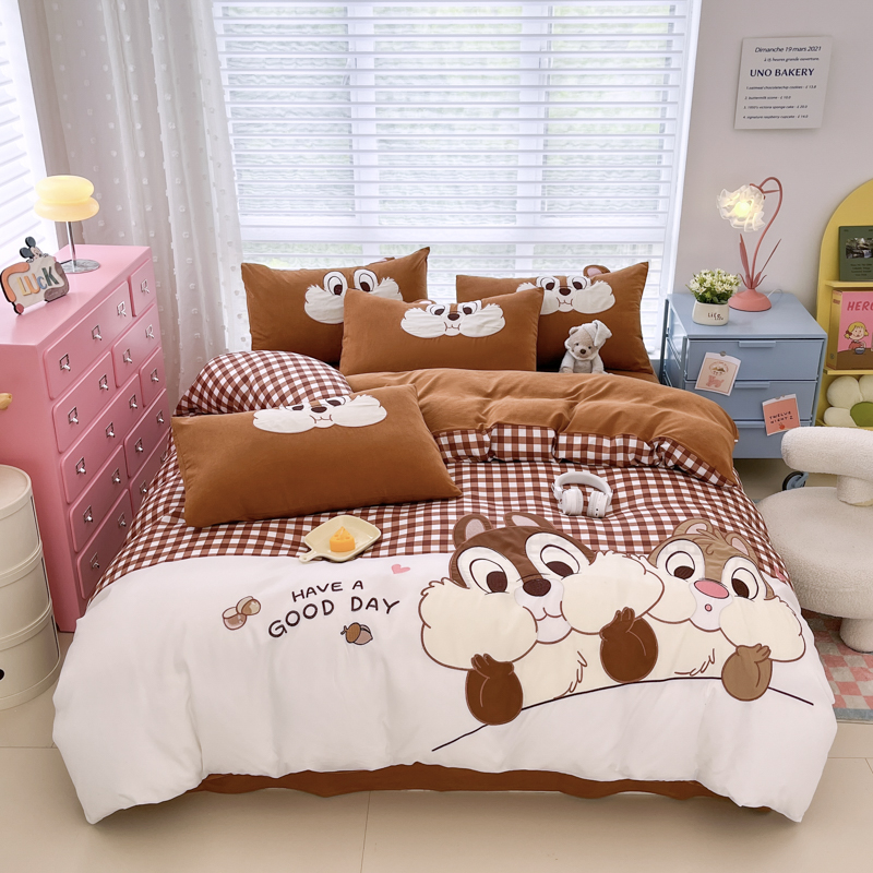 乐童 奇奇蒂蒂A类刺绣+印花三件套四件套可爱亲肤小清新加厚