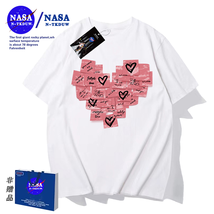 D16NASA联名重磅T恤男女同款时尚百搭圆领短袖【字母爱心】A-094