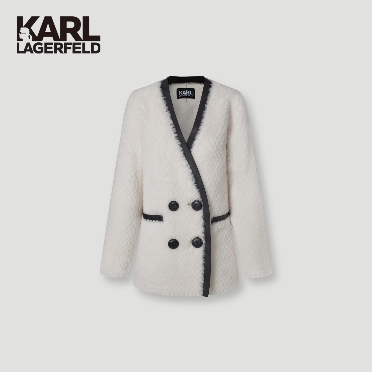 【官方】KARL LAGERFELD卡尔拉格斐撞色时尚边羊毛外套K27E1501
