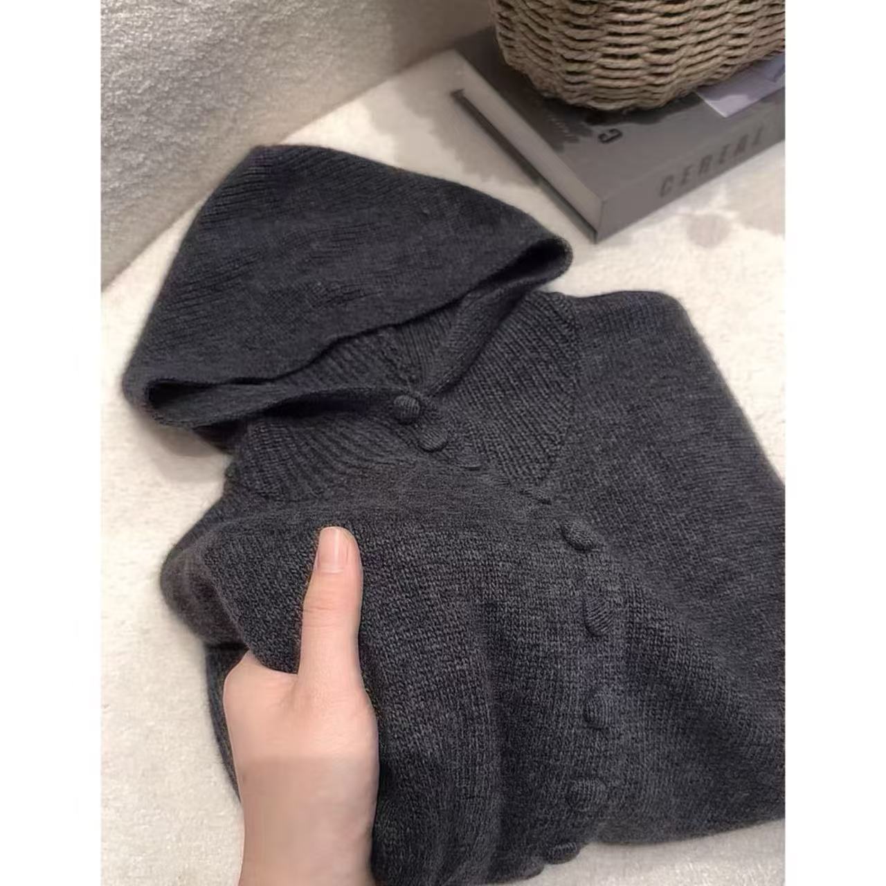 【灰帽衫】长袖网红百搭连帽宽松加厚秋冬毛衣开衫