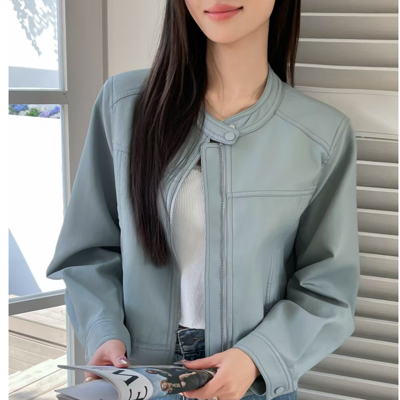 秋季春季休闲风短外套拼接防脏运动女休闲春秋拉链