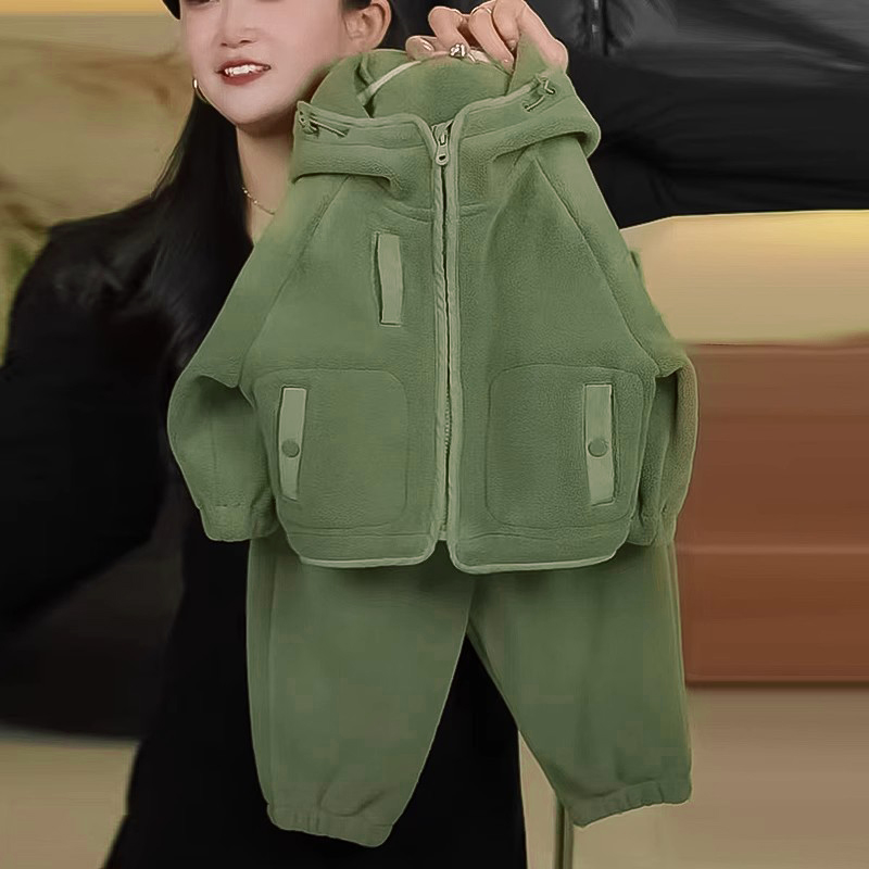 男童奥粒绒套装2025春秋冬装儿童宝宝韩版帅气双面绒连帽两件套潮