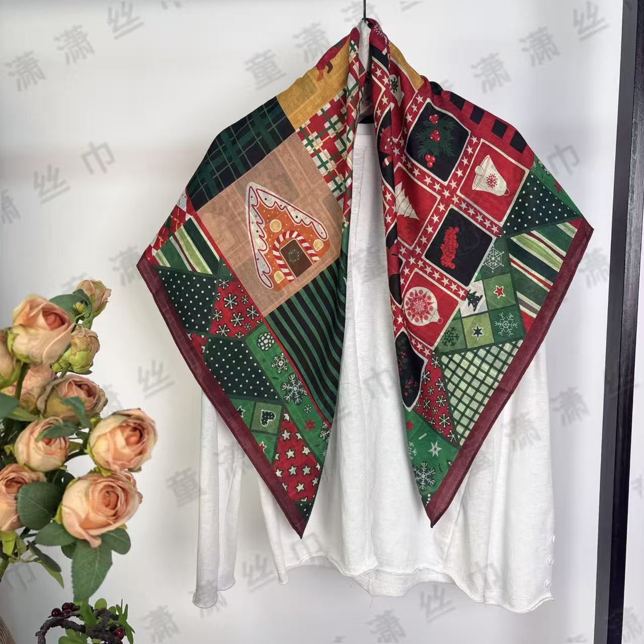 （中号圣诞花格）新款方巾85*85左右围巾
