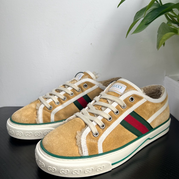 95新 GUCCI/古驰 39.5欧码麂皮棕植绒1977板鞋成色自定秋冬zg388