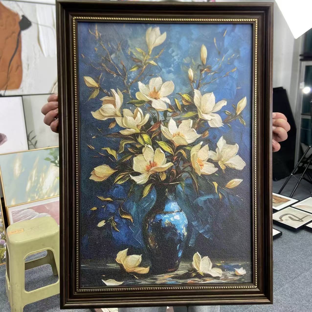 HA53《瓶中花》油画实木边框客厅走廊过道书房装饰画花卉主题4060