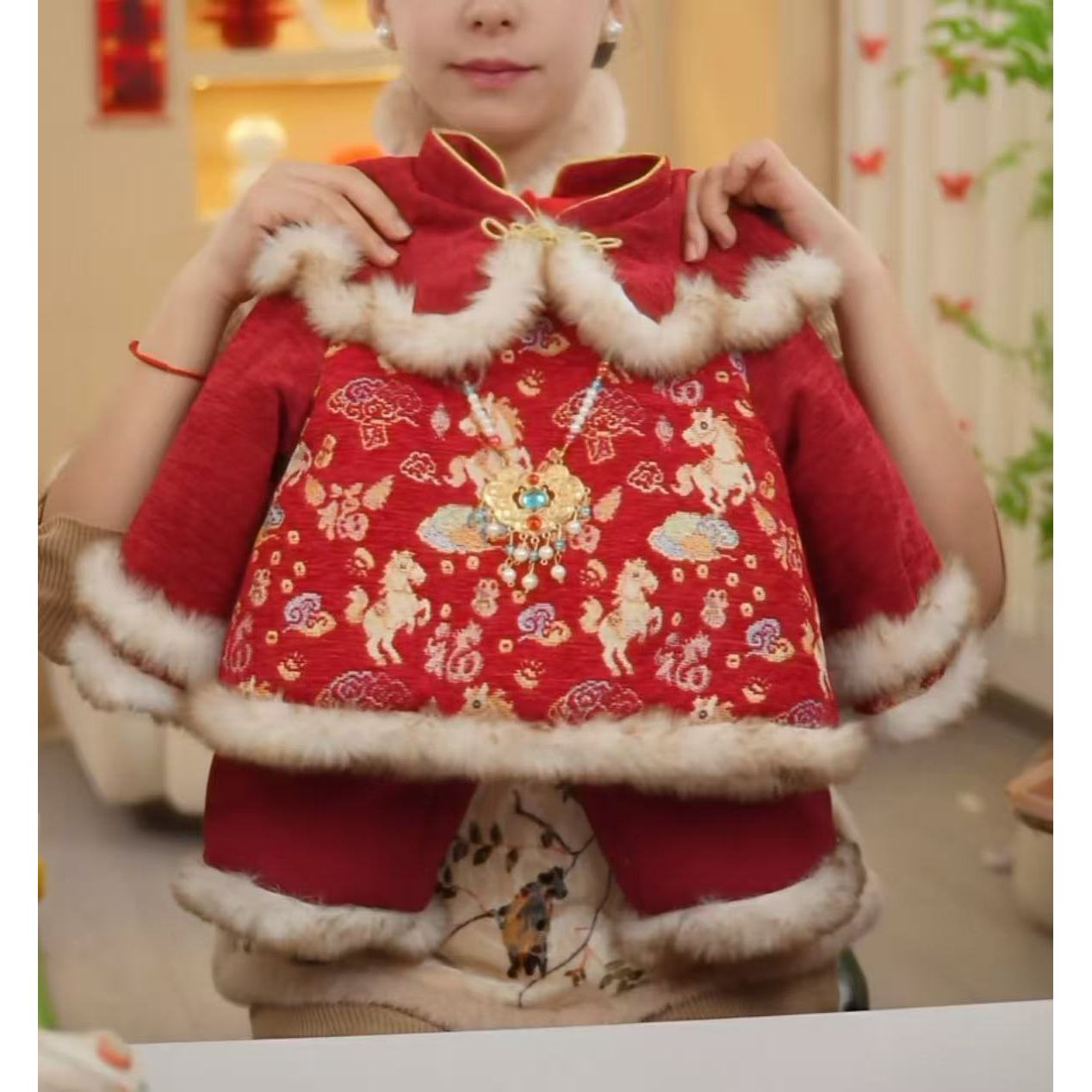 【马上有钱】宝宝冬季新款韩系花边小马夹棉加厚厚棉哈衣