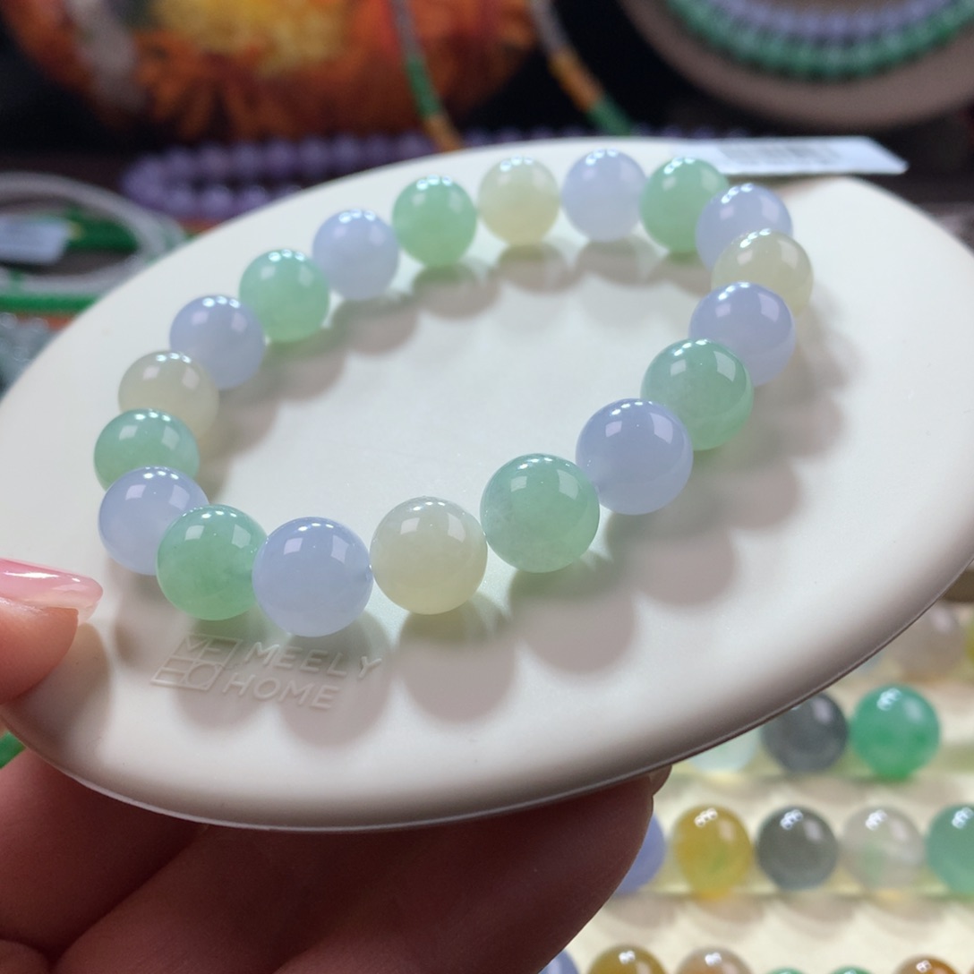 未镶嵌翡翠手链胶润牛奶底幻彩卡10