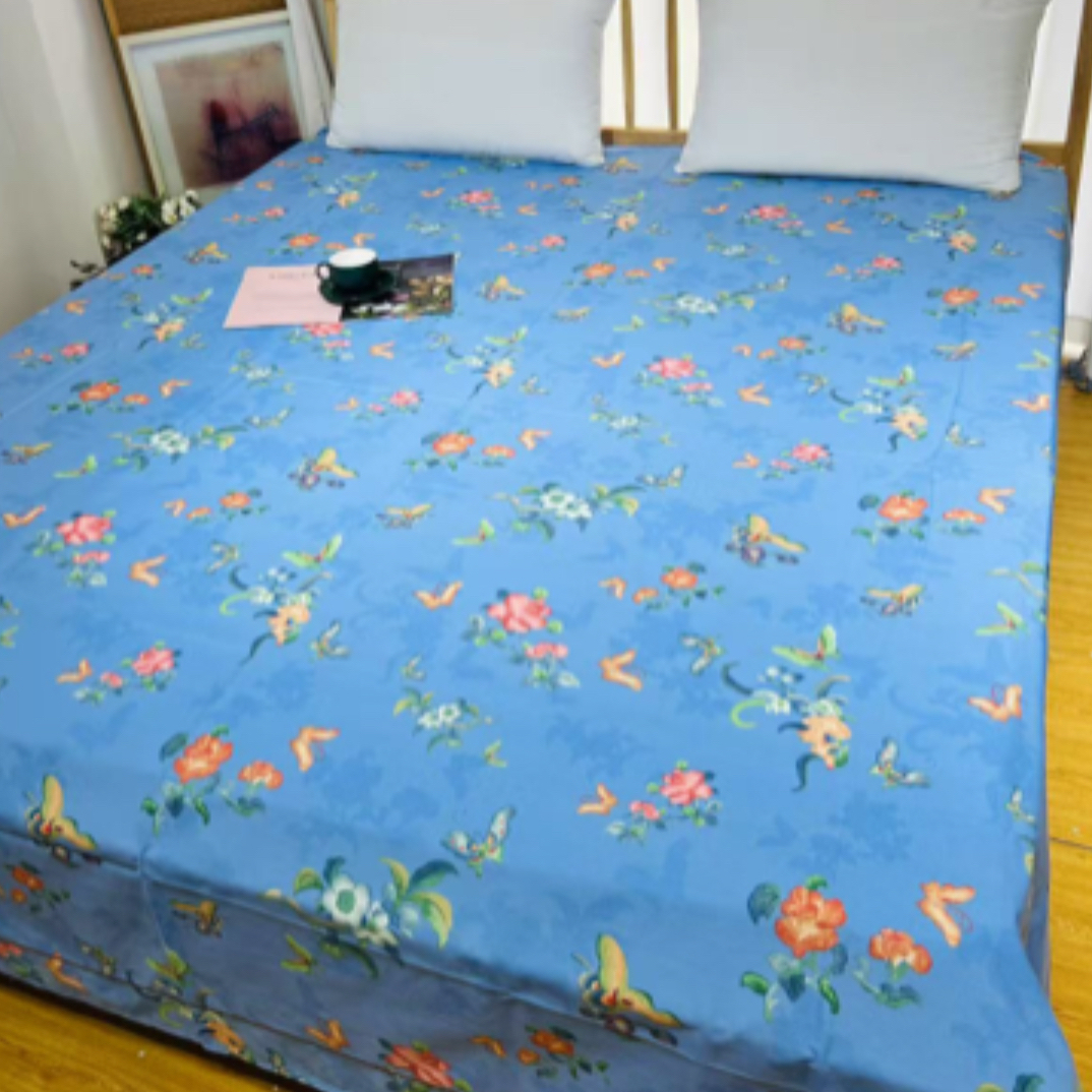 蒂伯莎菲纯棉单凉席245*250微瑕～F542(依恋小花蓝）会缩水不挑花