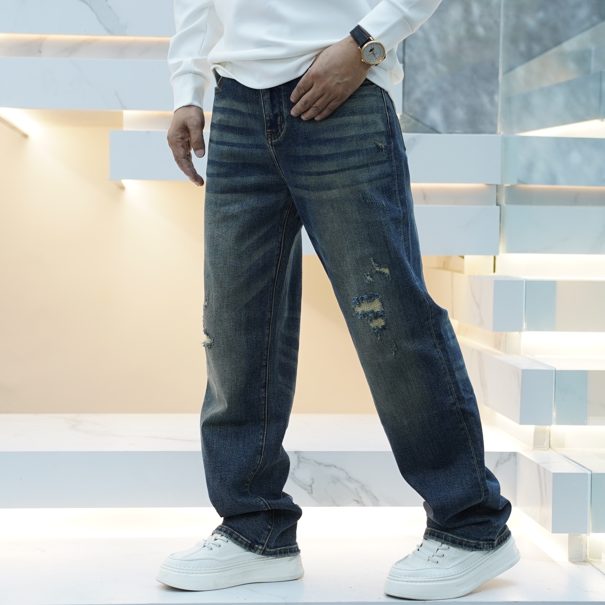 【汇佳服饰】ZB0063-轻奢欧版时尚休闲弹力百搭复古洗水宽松牛仔裤