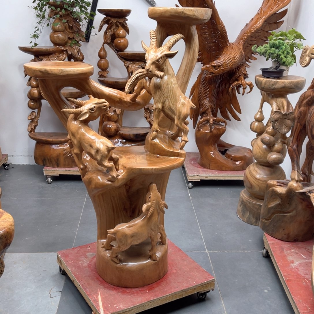 用***1香樟木根雕摆件三阳开泰一件