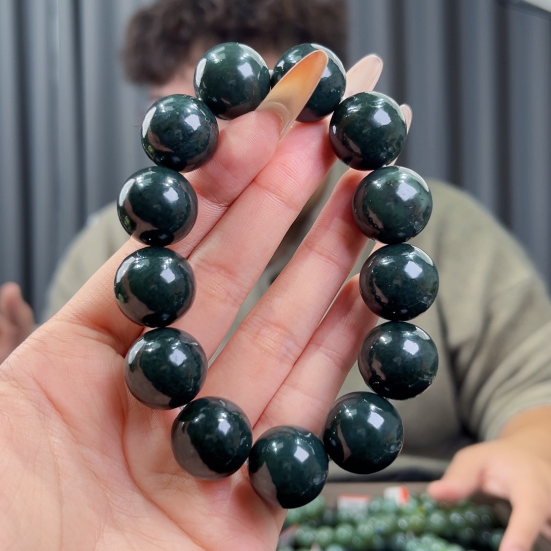 和田玉未镶嵌手串天然和田玉新疆黑油青手串18微瑕