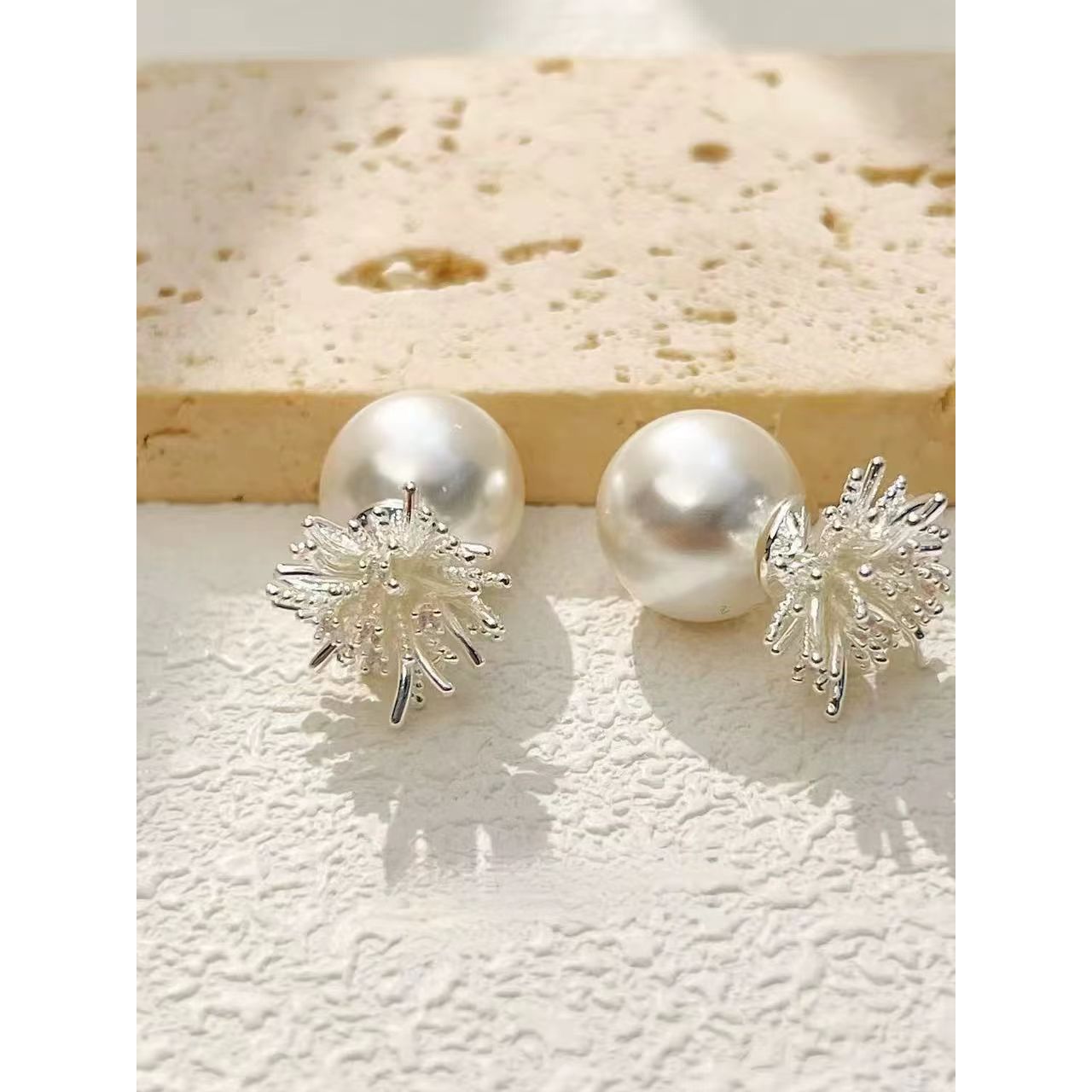 铜合金耳饰 日韩森系几何耳钉白色薄雾少女风新中式耳饰N2967