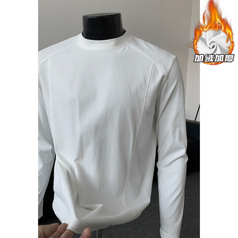 HT25980加绒大码长袖正肩拼接圆领美式内搭保暖打底衫秋冬冬季