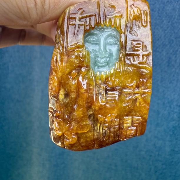 天然缅甸翡翠A货佛观天下手雕诗文石窟佛手工雕刻特色收藏