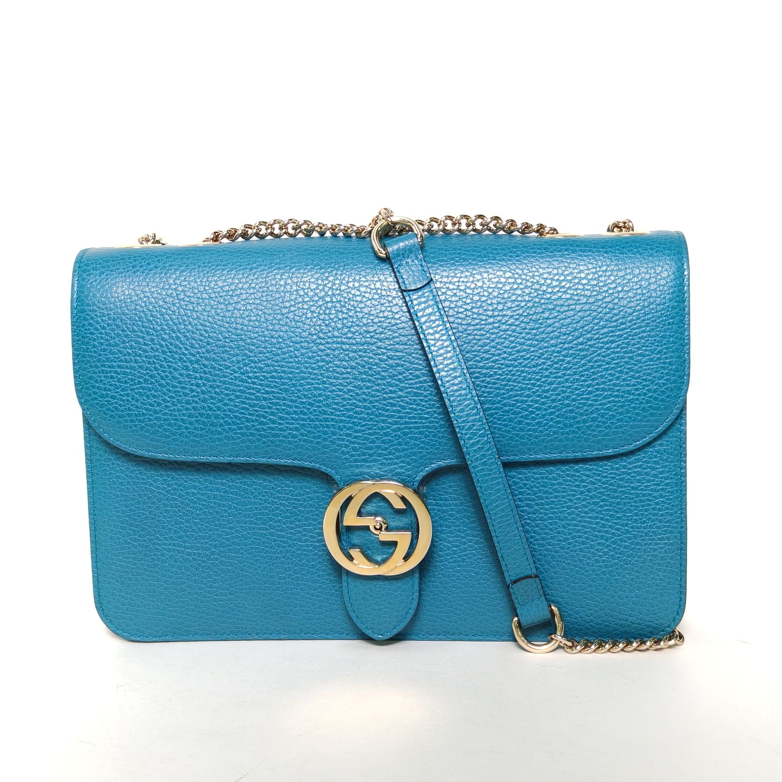 95新 GUCCI/古驰 小花Jerry活动Interlock 风琴包 中号 28 蓝色