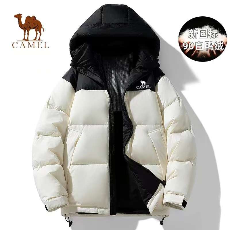 骆驼街户外羽绒服冬季加厚连帽防风休闲保暖面包服情侣棉衣白鸭绒