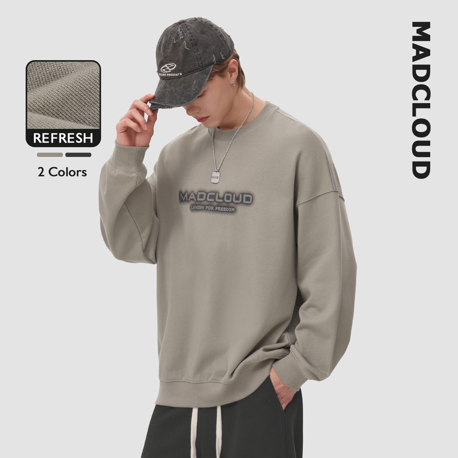 MAD官方 | Madcloud美式高街上衣春秋套头衫打底衫潮牌圆领卫衣男