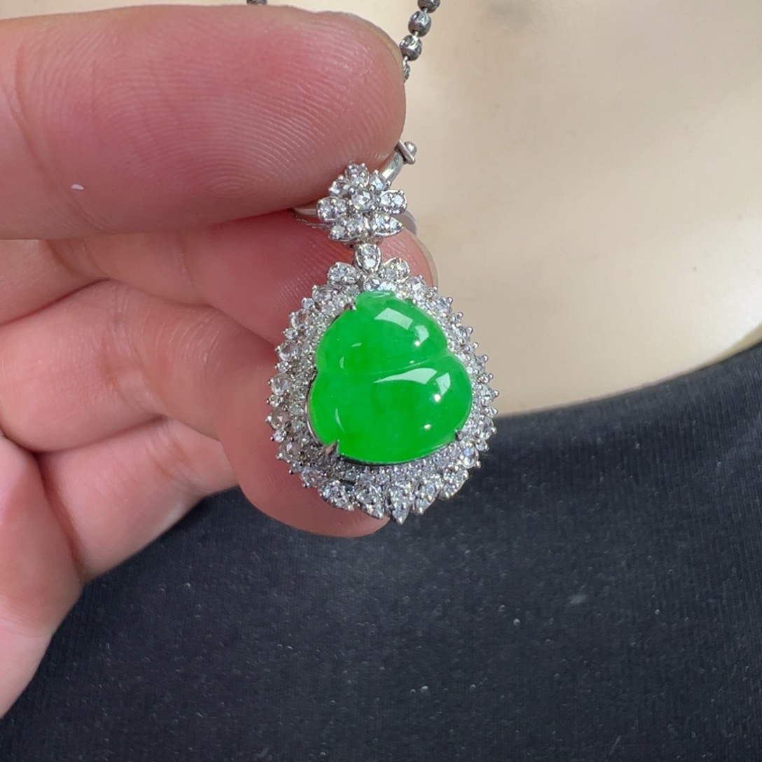 翡翠18K金镶嵌吊坠(不含链)