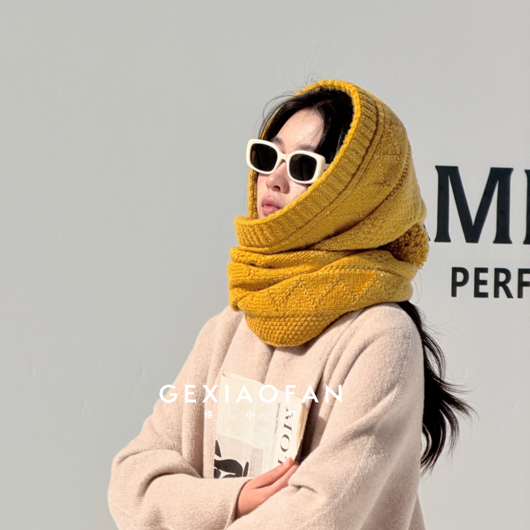 GEXIAOFAN·巴拉克拉法帽子围巾一体保暖针织帽女冬护耳保暖毛线帽