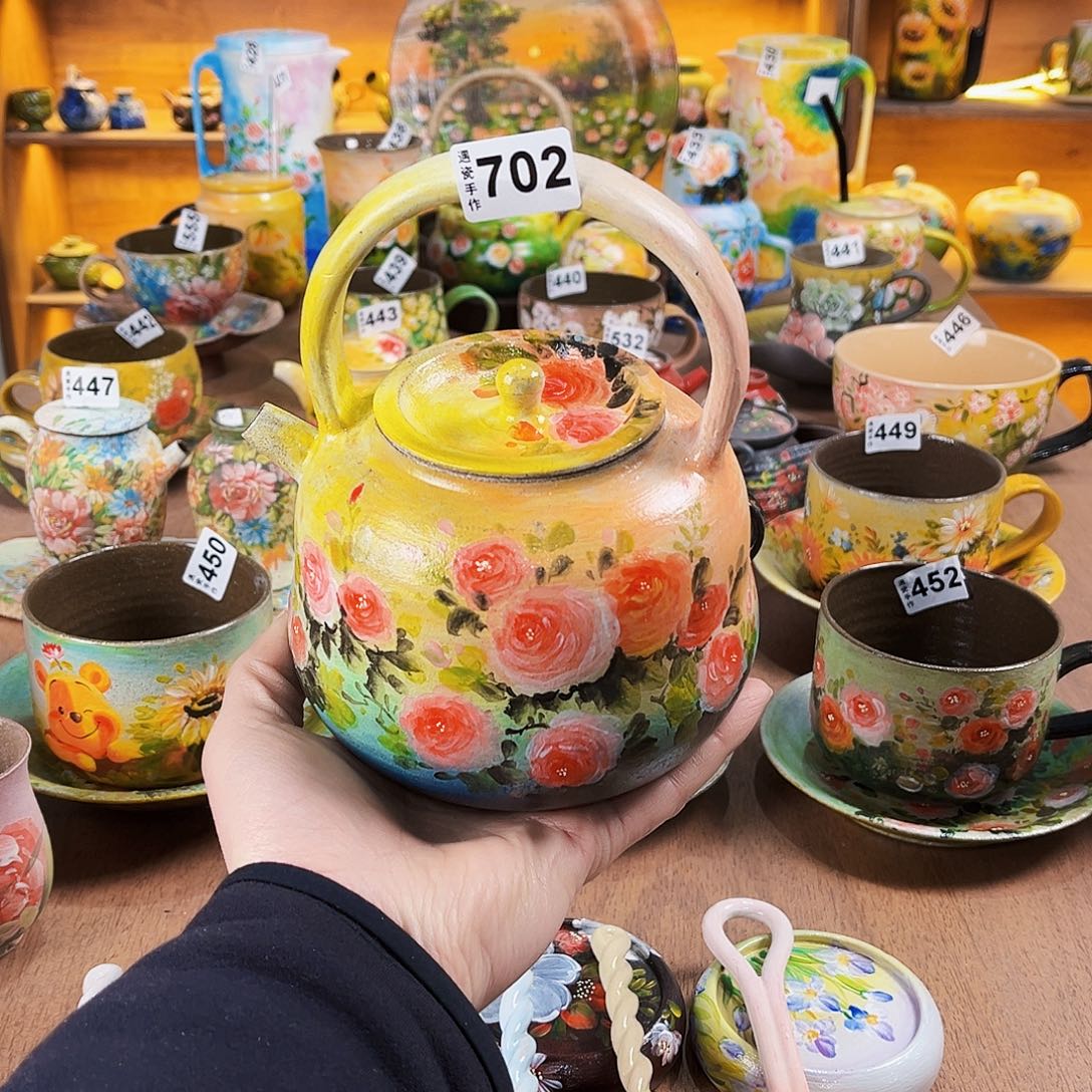 杯纯纯油画风煮茶壶