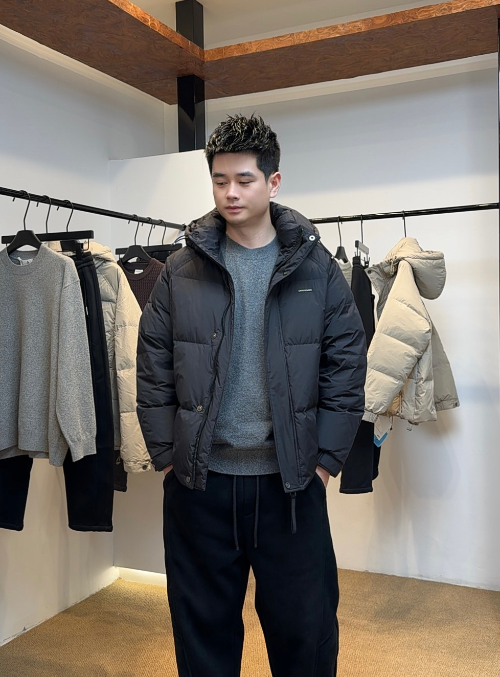 90%白鸭绒高充230克羽绒服男女同款冬季加厚连帽可拆立领羽绒服