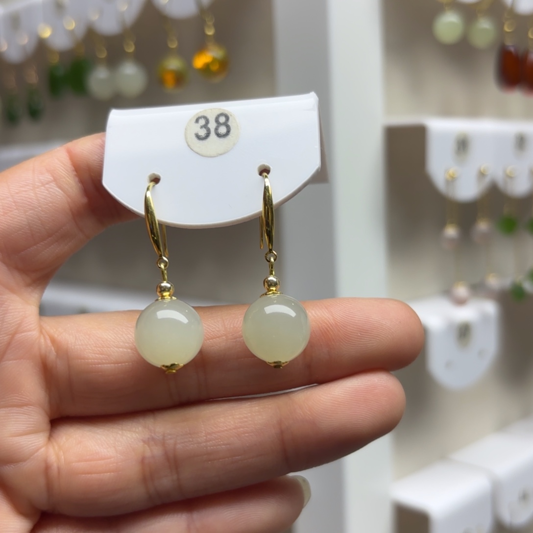 和田玉银S925镶嵌耳饰