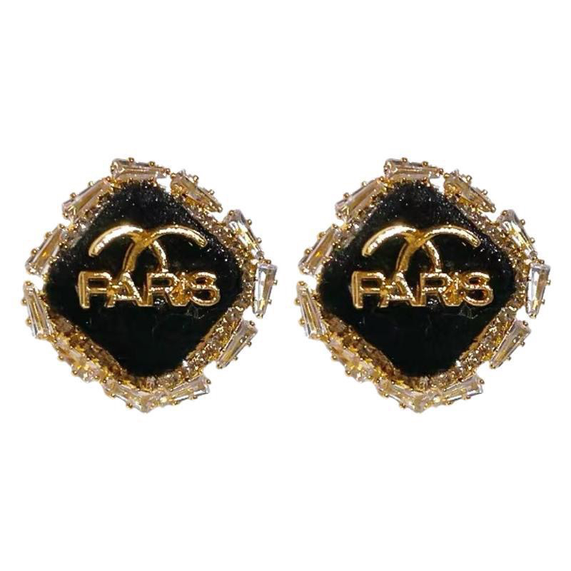 合金布艺仿水晶耳饰 日韩几何女耳饰经典设计感金色百搭欧美