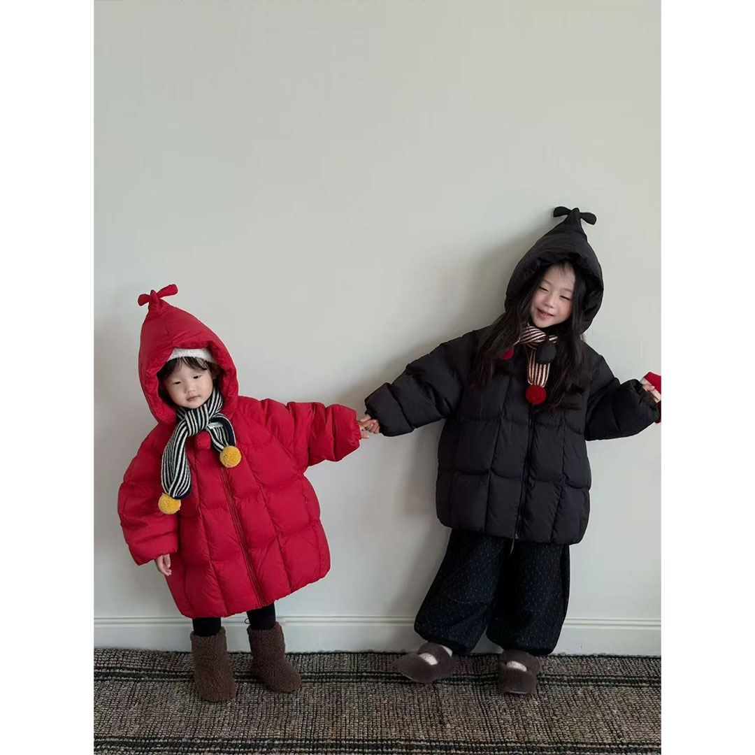 飞飞家小飞机秋冬25女童长款可爱百搭加厚保暖连帽鹅绒服FF3068