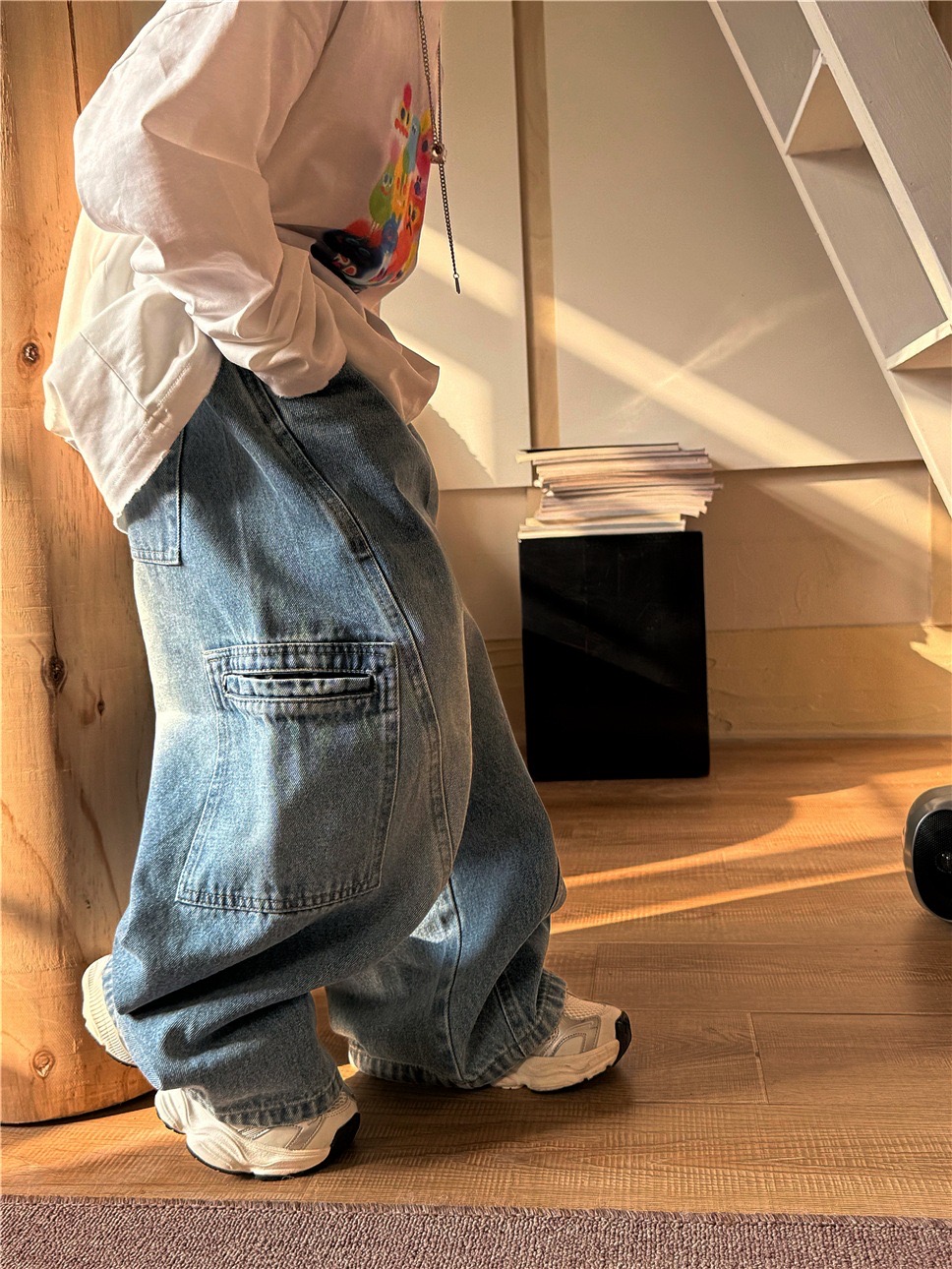 25款男女童春季新款牛仔裤韩版直播侧口袋中大童潮款裤子