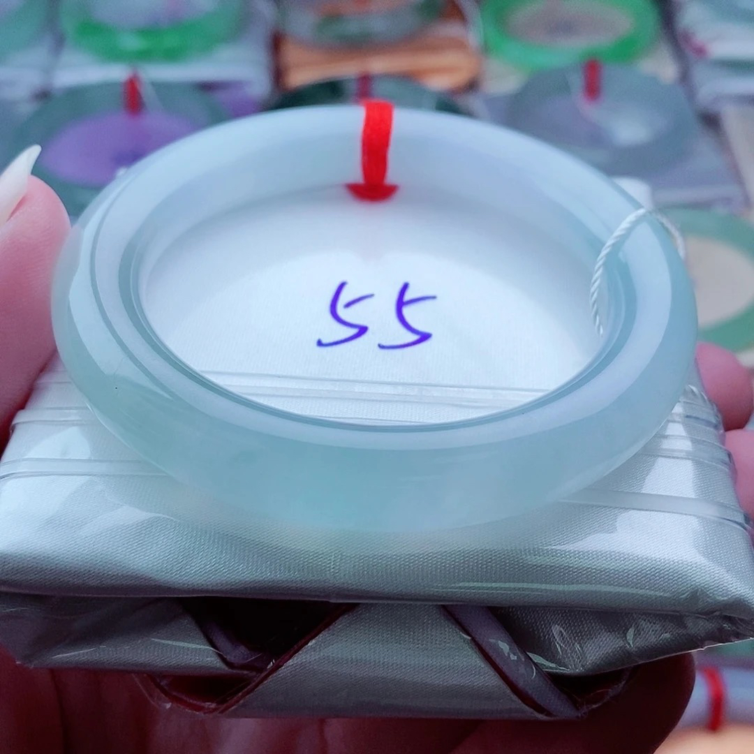 0406圆55冰透发光亮纯净优雅！天然缅甸翡翠A货传承55.2，10.6，10.6