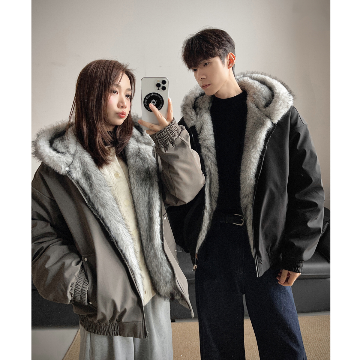 1200G狼王貂毛座山雕棉服男款冬季cleanfit加厚保暖连帽棉衣外套