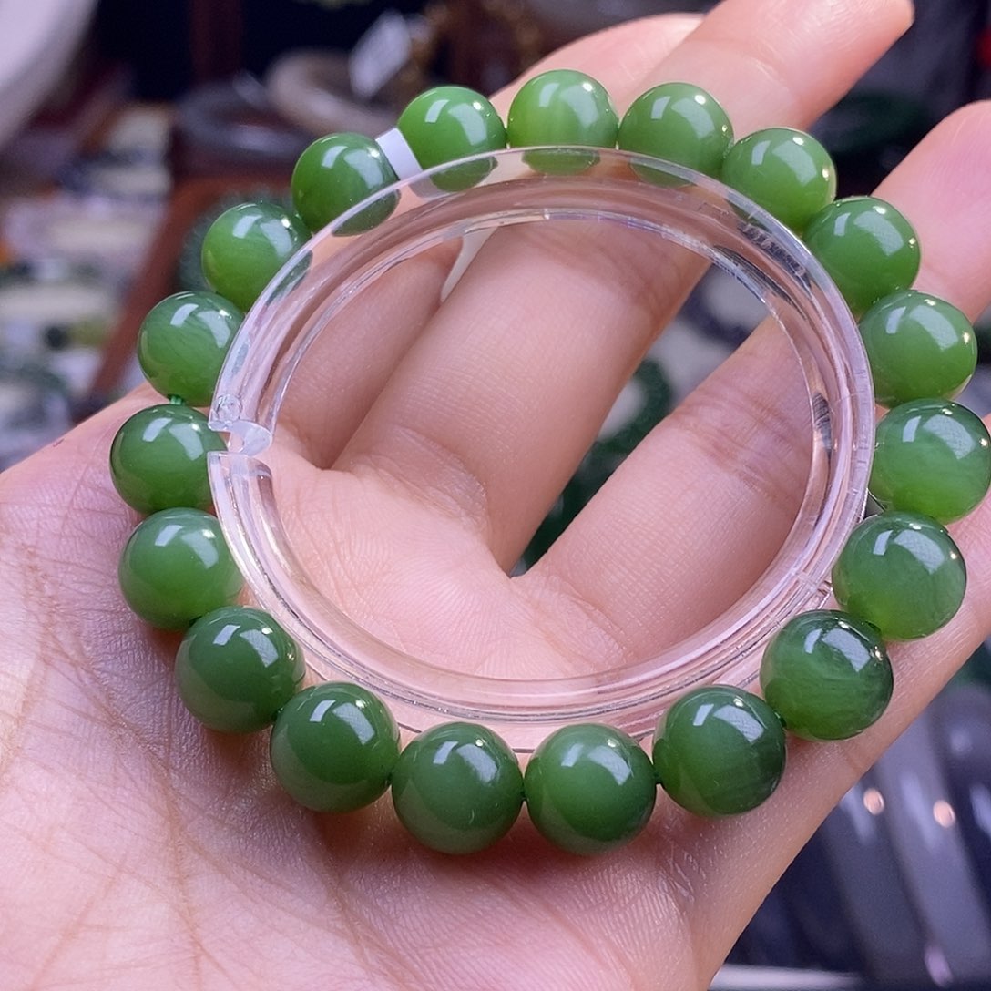 颈饰未镶嵌和田玉毕业级老坑料碧玉猫眼手链10m