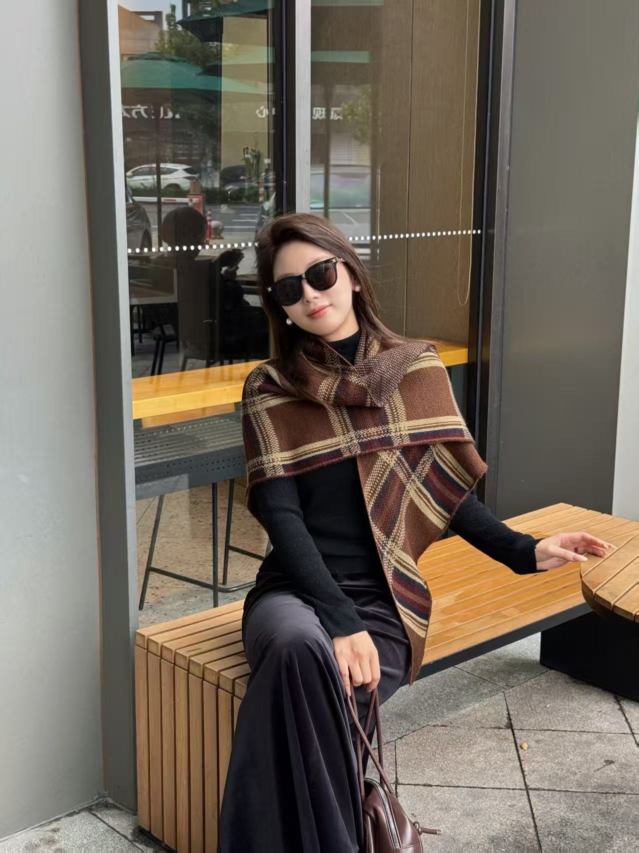 9836-3252 秋冬加厚保暖百搭格子纹围巾披肩