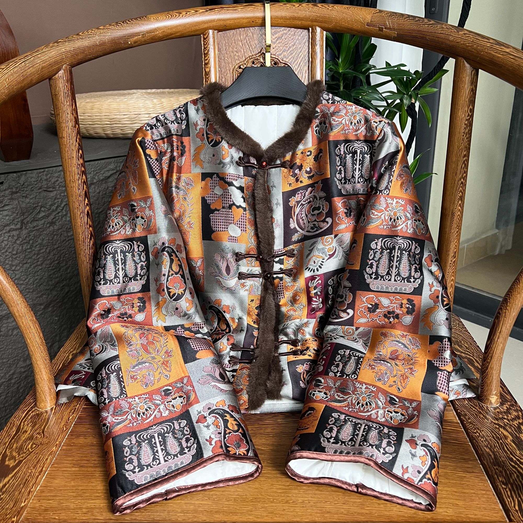 【曦月】新中式时尚女装秋冬复古高档提花工艺中国风女士加棉外套